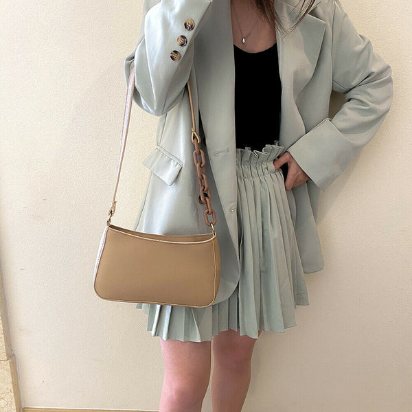 Women Solid Evening Clutch Shoulder Handbags PU Leather Totes Bags (Khaki)