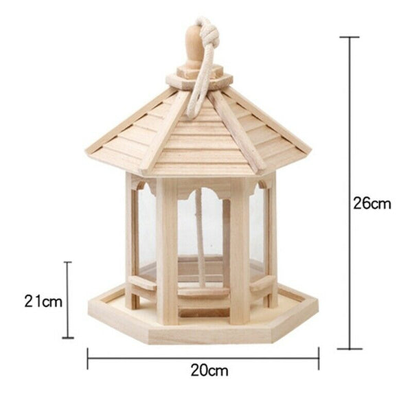 Wooden Bird Feeder House Birdhouse Hanging Nest with Loop Home Garden Yard  F4U5