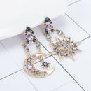 Asymmetric Pair Sun & Moon Crystal Dangle Drop Earrings Multi-color Jewelry Gift