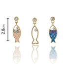 3Pcs/Set Fashion Women Bohemian Sea Fish Crystal Dangle Stud Earrings Jewe JR