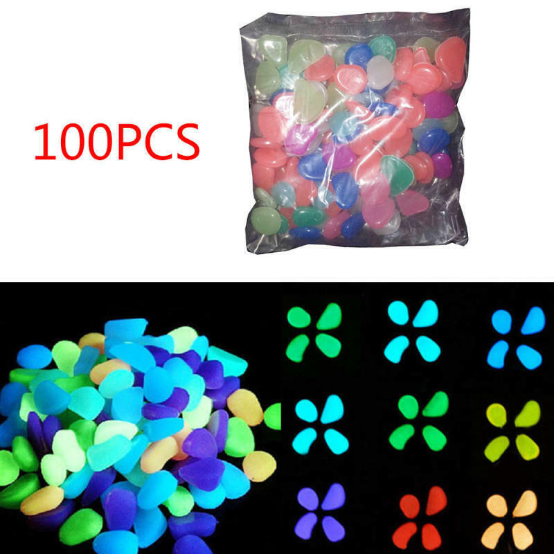100pcs Glow in The Dark Stones FISH TANK AQUARIUM Pebbles Rock Garden Road FOD