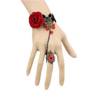 Handmade Retro Black Lace Vampire Slave Bracelet With Fabric Flower And Red