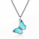 Color Butterfly Necklace Women Pendant Clavicle Chain Jewelry (Lake Blue) A