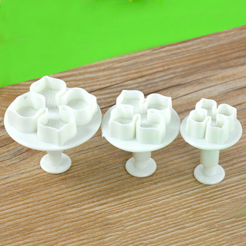 3pcs DIY Bakeware Flower Plunger Cutter Mold Embossed Stamp Fondant CakeCooki OZ