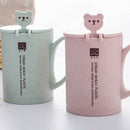 450Ml Wheat Straw Mugs Plastic Coffee Mug Tea Cup With Spoon Lid Handle Cut V6R5