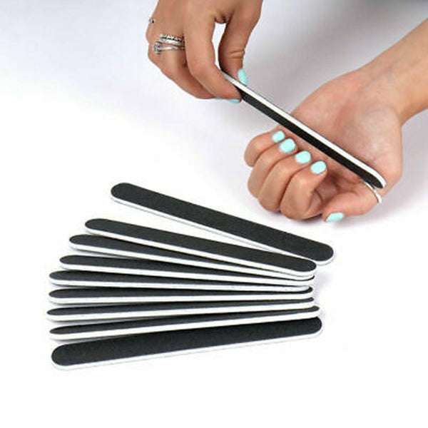 10 Double Sided 180/100 Grit STRAIGHT Nail Files Emery Board File Gel MANICURE