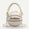 Round Basketball Women Leather Shoulder Messenger Bag Chain Handbag (White)