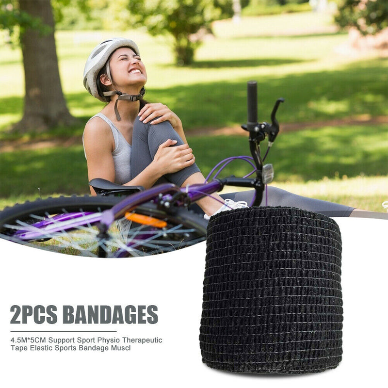 2pcs Medical Self-adhesive Bandage Non-woven Wrap Tape for Knee (Black)
