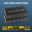 HDMI KVM Switch Ultra HD 4K for 2 PC Sharing Monitor Keyboard Mouse Printer