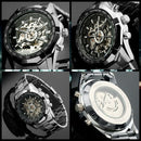 Stainless Steel Skeleton Round Dial Automatic Mechanical Men Army Watch Gift