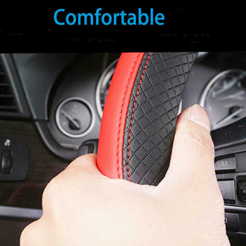 1* Car PVC Leather Steering Wheel Cover Anti-slip Protector 38cm /15inch Red sd