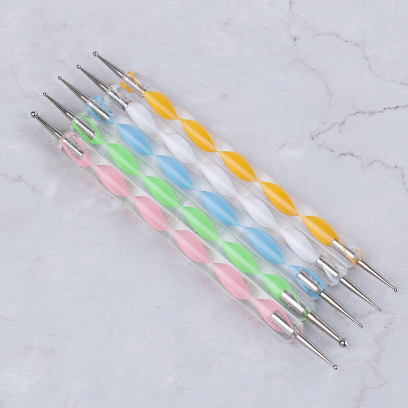 5pcs 2 way marbleizing dotting manicure tools painting dot pen nail art paint Dz