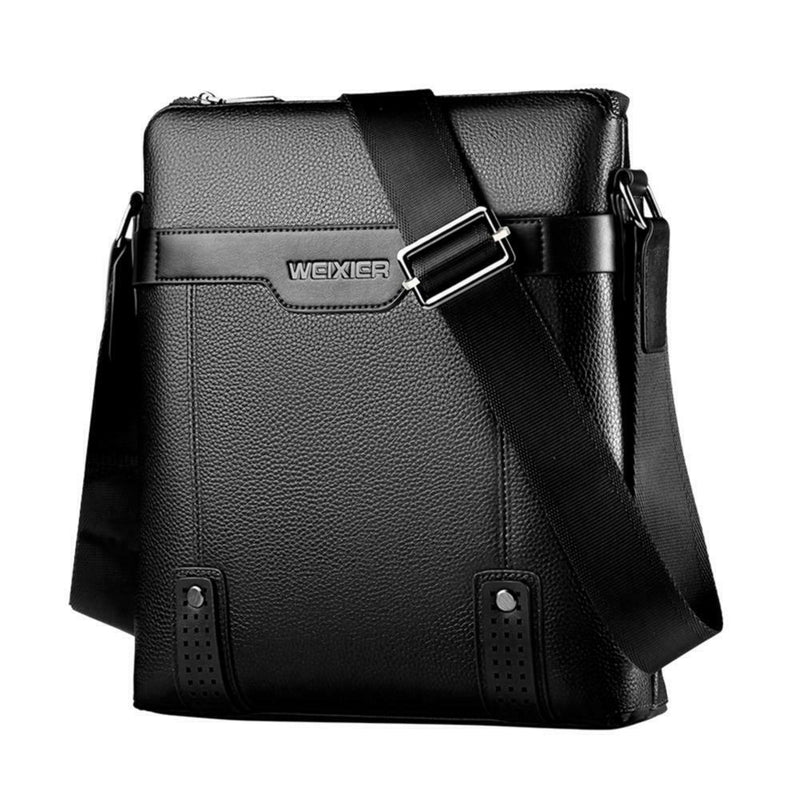 Solid Color Shoulder Bags Business PU Leather Men Messenger Bags (Black) SN9F