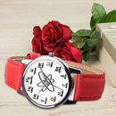 Chemical Elements Print Leather Strap Quartz Watch Women Wristwatch (Red) A