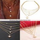 Rhinestone Stars Pendant Clavicle Chain Women Multilayer Necklace Jewelry