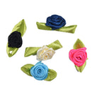 100 Pcs Rose Ribbon DIY Applique Accessiories with Leaf Fabric Flower for  OZ