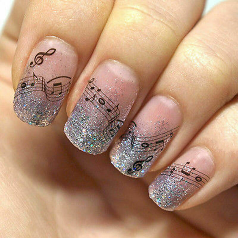 Women Music Note Water Transfer Nail Stickers Nail Tip Art Decals ManicureD S1K7