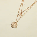 Metal Round Slice Necklace Pendant Women Double Layer Neck Chain Choker Jewelry