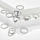 9pcs Geometric Rhinestone Flower Knuckle Ring for Women Streetwear Jewelry A
