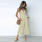Fashion Women Striped Jumpsuit Backless Sleeveless Deep V Neck Button Jumps M2X6