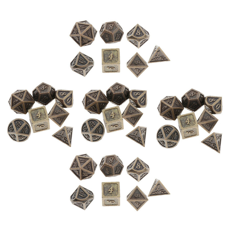 5Sets Polyhedral Metal Dice Bronze for Dragon Scale D&D DnD Pathfinder
