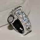 4X(New Plated Disc Ring Gorgeous Round White Rhinestone Engagement Ring WedW9S2)