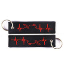 Red ECG Heartbeat Keychain Embroidery Luggage Motorcycle Key Chain_Ring
