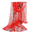 Red Charming Floral Pattern Printed Chiffon Anti-UV Scarf For Women A8I8