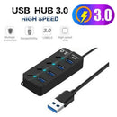 4Port USB 3.0 Hub 5Gbps High Speed On/Off Switches AC Power Adapter For PC Hn