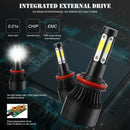 2PCS 4-Sides H8/H9/H11 COB Hi-Lo Beam LED Headlight Kit Bulb High Low 6500K