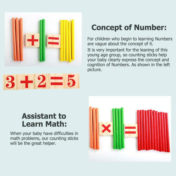 Wooden Toys for Children Mathematics Game Stick Math Numbers Counting Rods #JT1