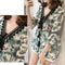 Women Plus Size Floral Print Chiffon Loose V-Neck Sleeve Top (Green) (L)