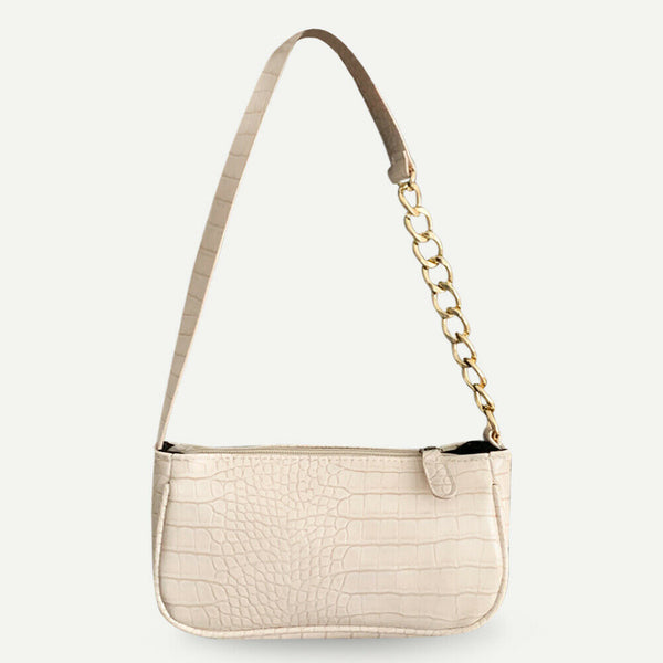 Alligator Pattern Handbag Tote Women Leather Underarm Shoulder Bag (White)