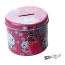 Cylinder Design Cartoon Print Piggy Bank Coin Money Saving Box w Padlock