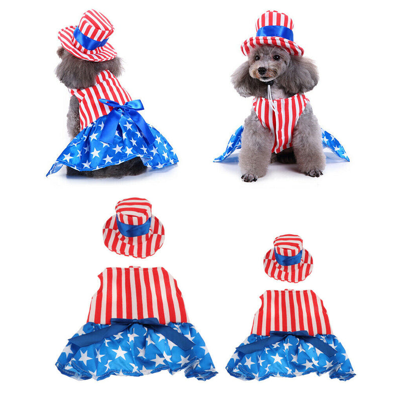 Pet Dog Cat American Flag Party Female Suit Costume Fancy Dress Outfit S
