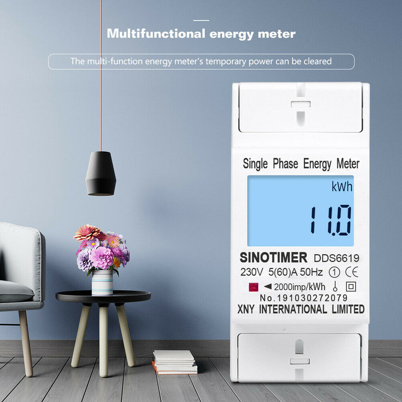 Backlit LCD Digital Wattmeter DIN Rail Power Consumption Energy kWh Meter