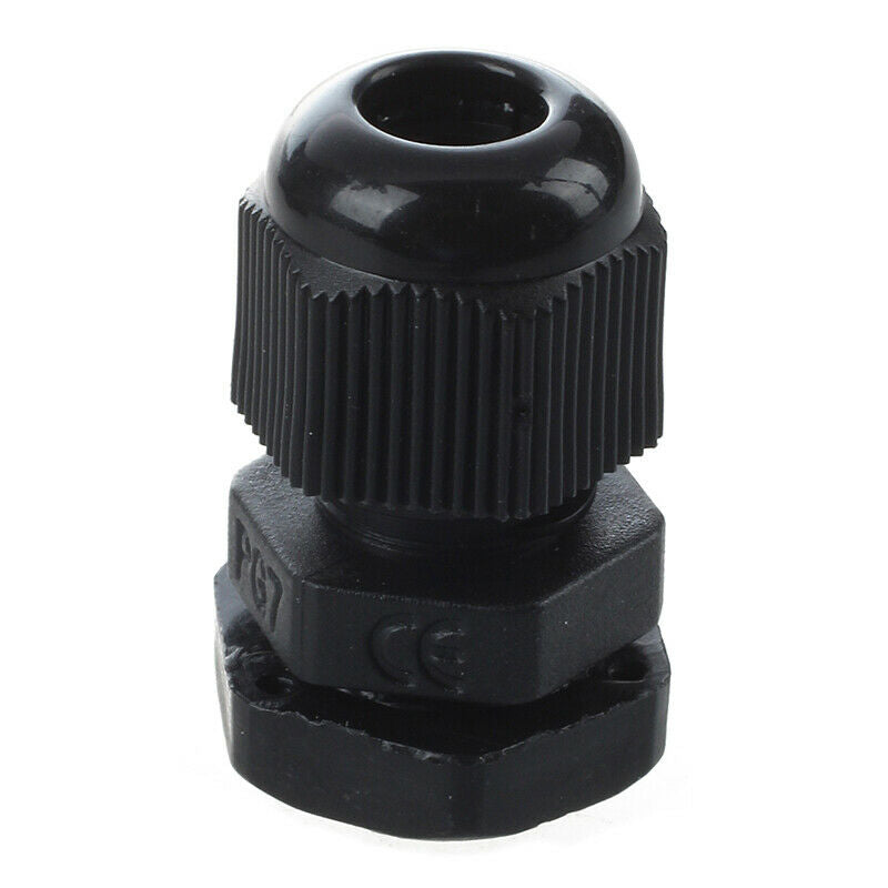 PG7 Black Plastic Waterproof Cable Glands Joints 10 Pcs G7F2