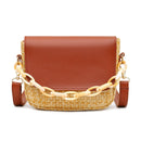 Woven Straw Shoulder Bag Women PU Splicing Beach Travel Small Money Pouch