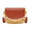 Woven Straw Shoulder Bag Women PU Splicing Beach Travel Small Money Pouch