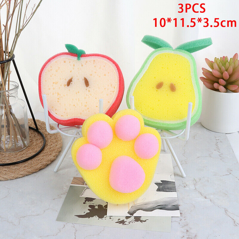 3pcs/set Cute Fruit Shaped Bath Sponge For Body Cleaning Lovely Baby Body Spo FT