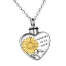 Heart Shaped Sunflower Pattern Pendant Necklace Ashes Necklace
