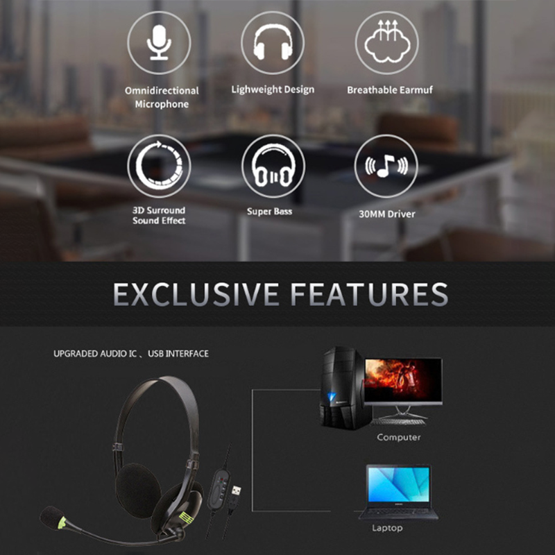 USB Headphone Noise Cancelling Earpiece Headset + Microphone For Skype Laptop