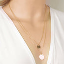 Women Golden Geometry Wafer Sequins Pendant Charm Double Chain Necklace