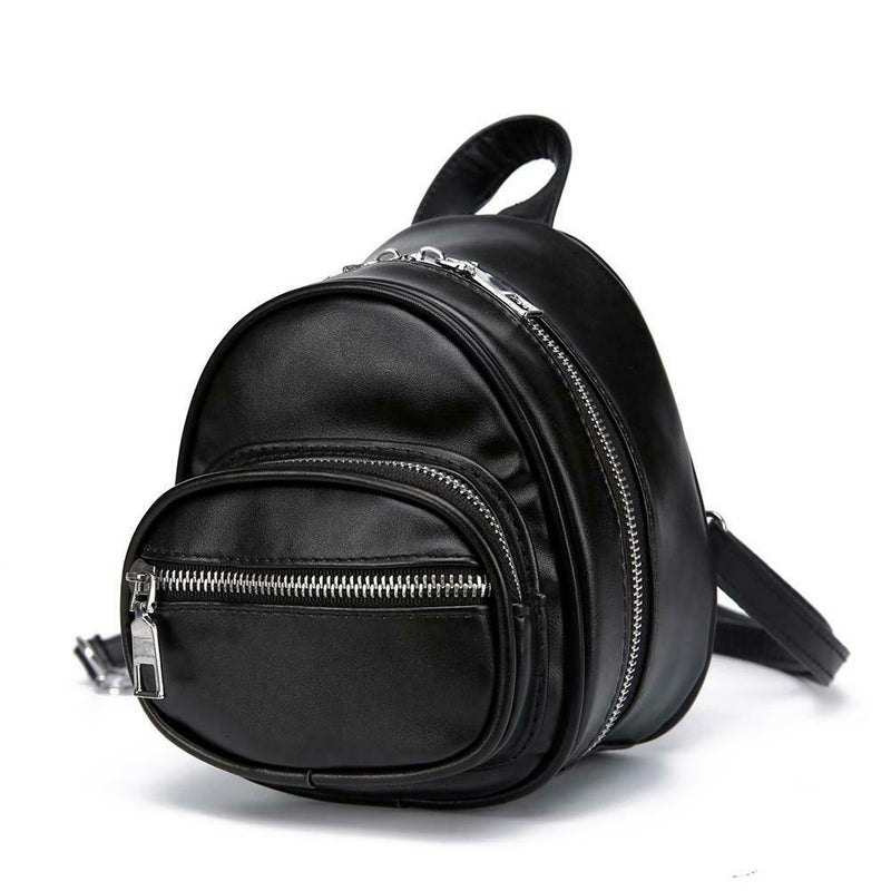 Women Solid Backpack Leather Shoulder Strap Chain Zipper Messenger Knapsack