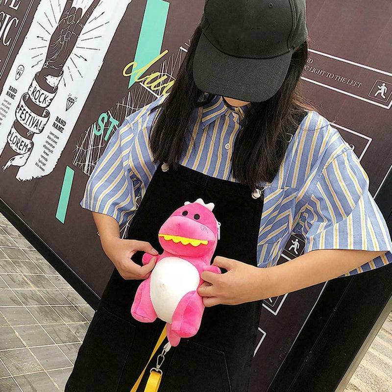 Women Cute Dinosaur Plush Satchel Girl Mini Shoulder Money Phone Bag (Pink)