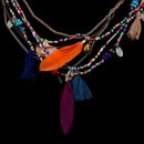 Elegant Women's Ethnic Style Feathers Tassels Beads Multi-layer Chain Neckl