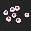 500PCs White Red Love Heart Acrylic Flat Round Beads 7mm(2/8 inch) Dia. J4Z7