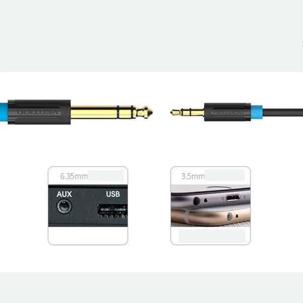 3.5mm to 6.5mm Male to Male Adapter Audio Cable for Amplifier Guitar1.5m