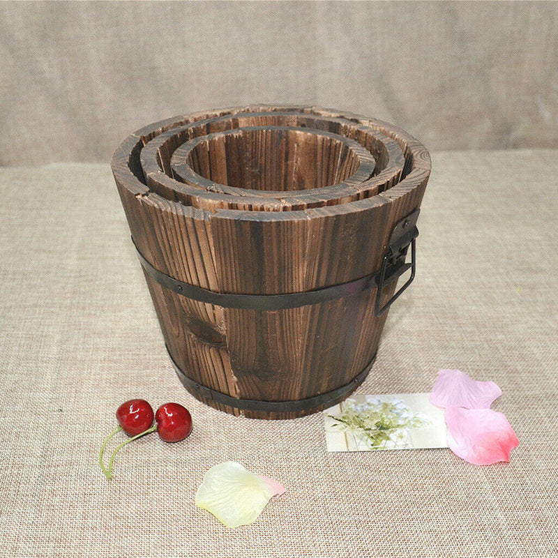 6Pieces Wooden Bucket Pot Flower Planter Barrel Patio Garden Home Decor