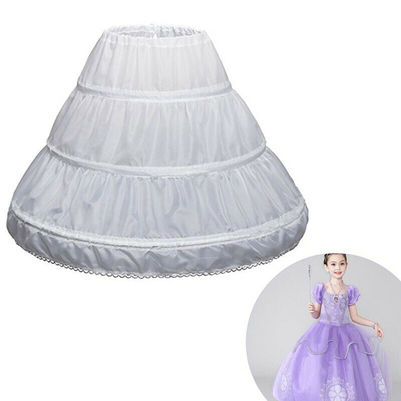 White Children Petticoat A-Line 3 Hoops One Layer Kids Crinoline Lace Trim  Y5U1